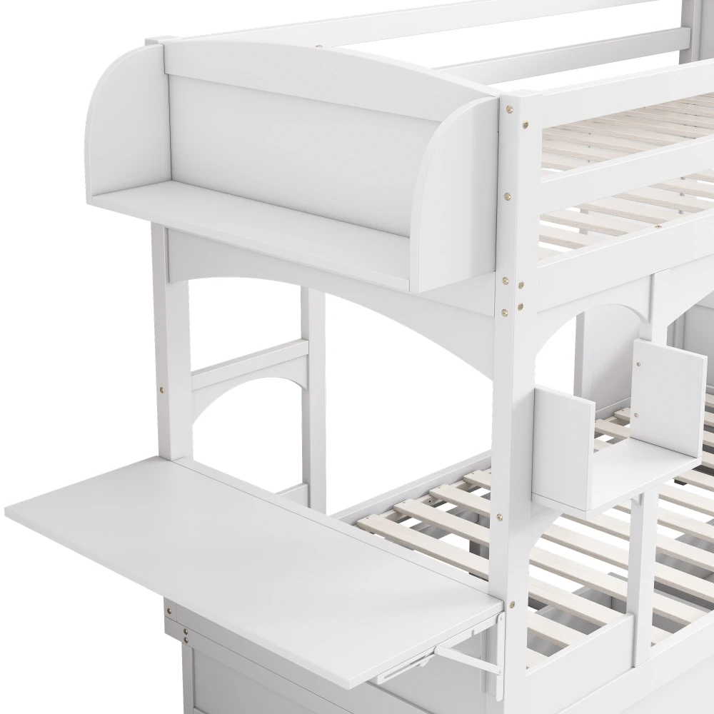 Kindermöbel 90 x 200, multifunktionales Kinder-Doppelbett, klappbarer Schreibtisch, Regal, Aufbewahrungsleiter, 2 Schubladen, ohne Matratze 114 – Detail 10