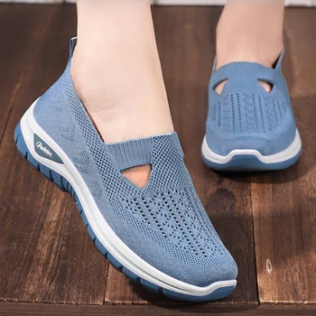 2025 New Mesh Women Vulcanized Shoes High Quality Women Sneakers Slip On Flats Shoes Women Loafers Plus Size 42 Walking Flat 1