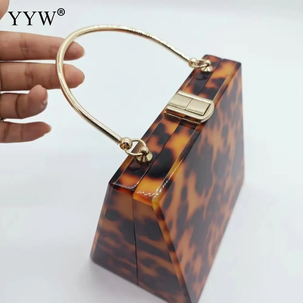 Luxury Leopard Women Evening Acrylic Clutch Bag Designer With Metal Bag Handle Lady Party Wedding Clutch Purse Wallets Chain Bag