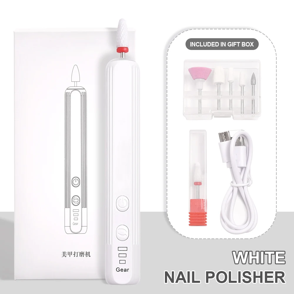 전기 미니 네일 폴리셔 드릴 파일 기계, USB 플러그 리무버 젤 광택제 밀링 커터, 핑크 화이트 매니큐어 페디큐어 도구