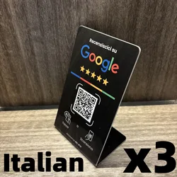 Multilingual Business Stand for Google Review with NFC Tap & Dynamic QR Code (Italian Black 3 Pcs)
