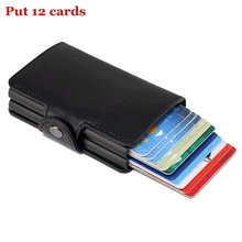 Men Rfid Wallet Metal Case Aluminum Double Box Leather Credit Card Holders For Women Slim Anti Protect Travel ID Smart Cardholde