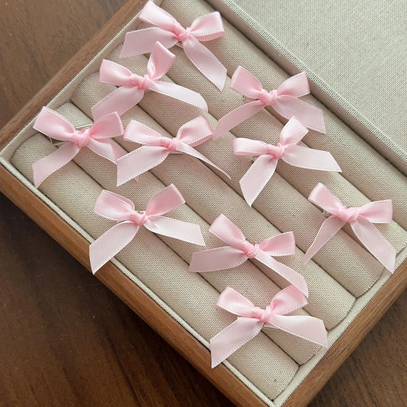 Set of 10 Ballet-Style Mini Bowknot Hair Clips - Sweet Ribbon Bow Hairpins in Pink, White, and Red