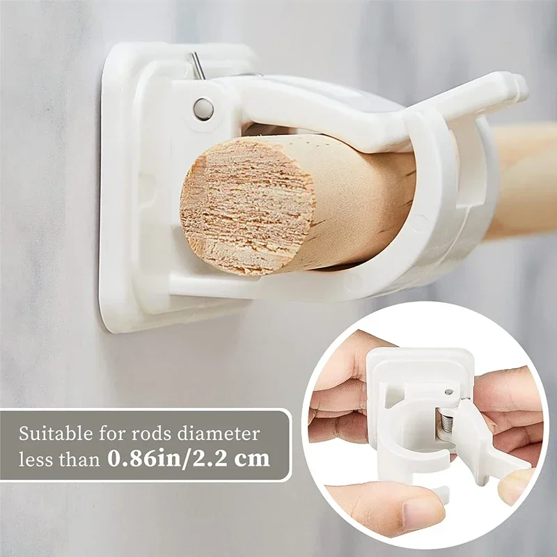 Curtain Rod Hook 4PCS Adjustable Curtain Rod Holder Clamp Hooks Rod Bracket Holders Adhesive Wall Curtain Fixed Clip Hanging Rack Hook