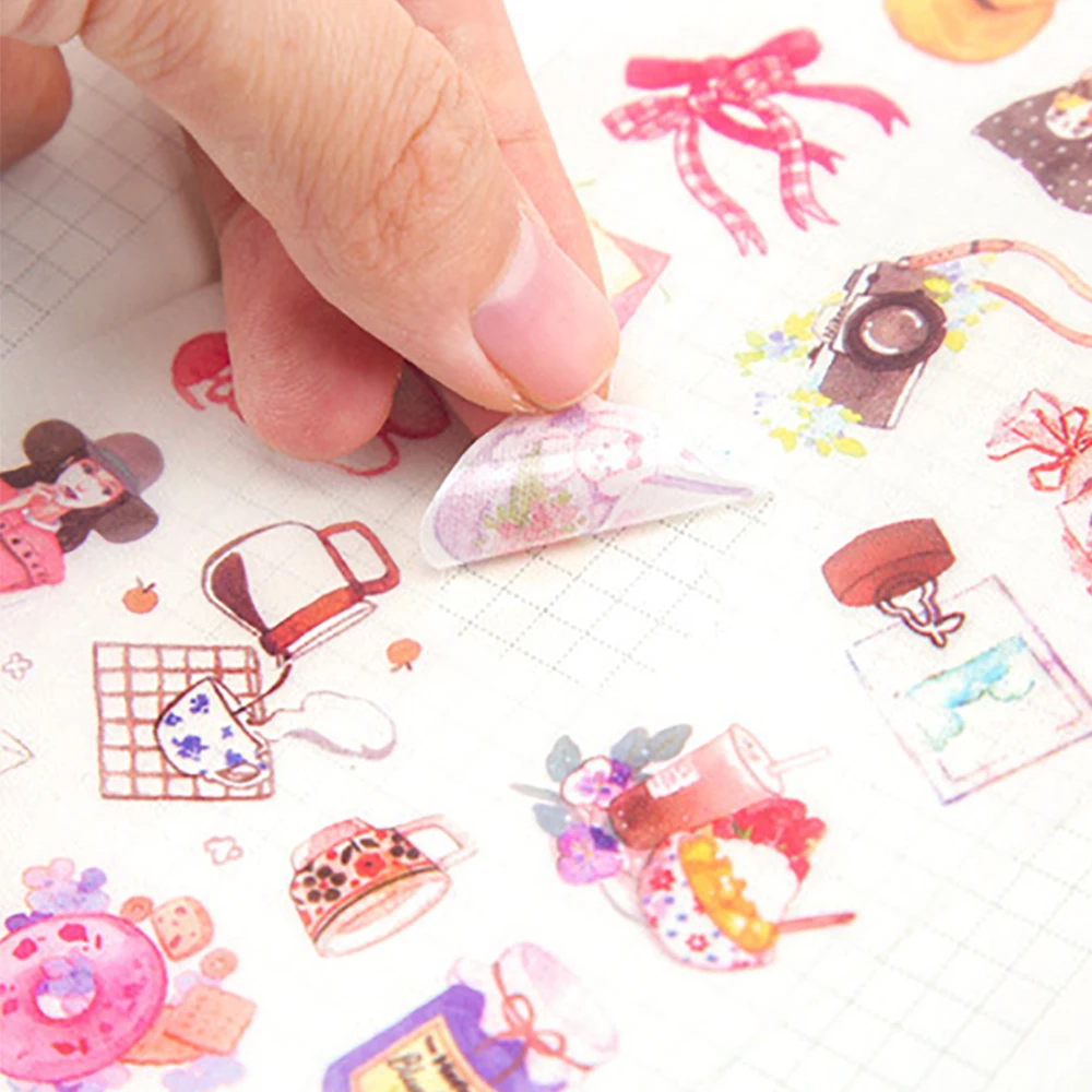 6 Sheets/pack Cartoon Cat Cute Stickers Botanical Stickers Washi
