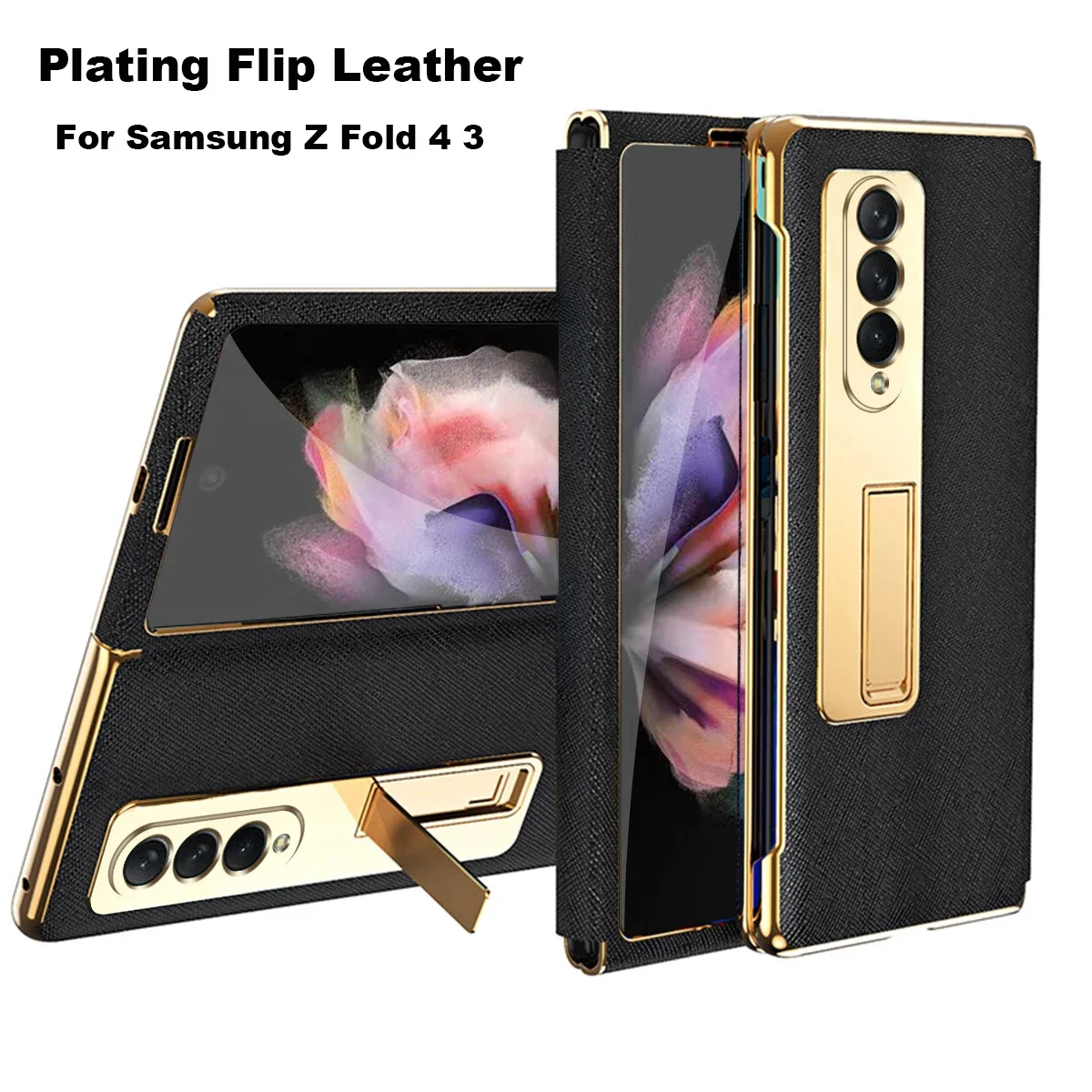 With S Pen Fold 4 Plating Leather Case For Samsung Galaxy Z Fold 3 2 5 360 Full Screen Protector Magnetic Kickstand Phone Cover