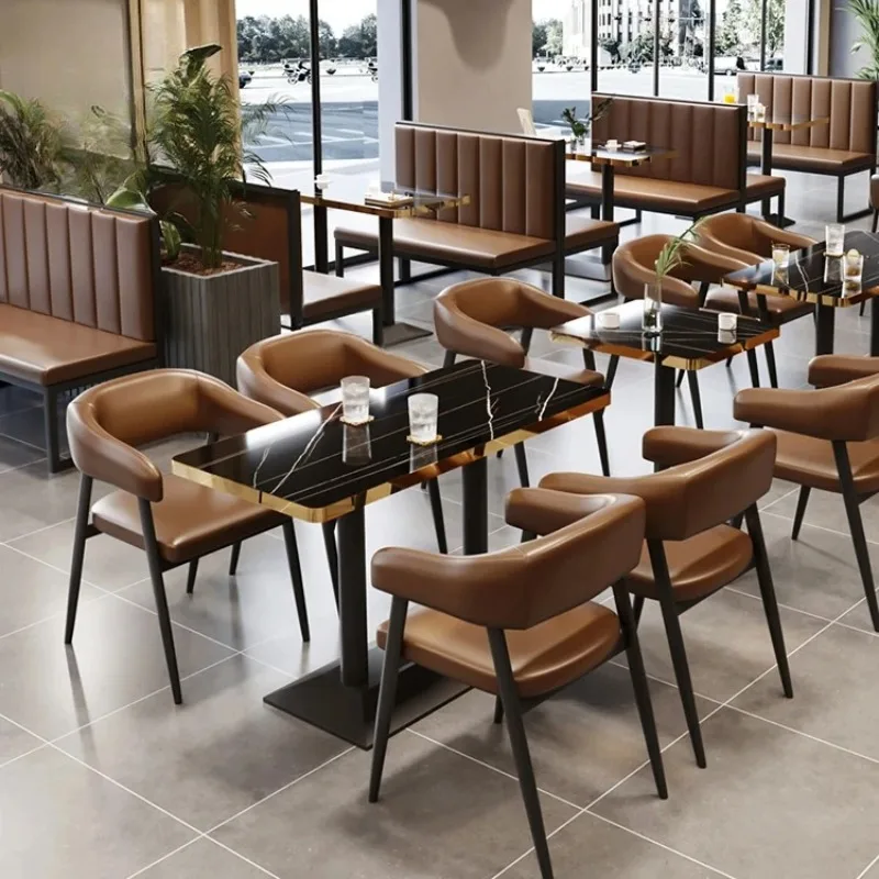 Luxury Hotel Chinese square Coffee Tea Shop Marble Commercial Cafe Restaurant Furniture Booth Seating Table Chair Set