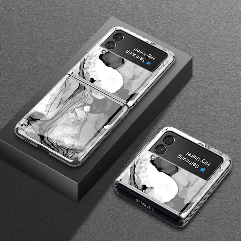

Vintage Plating Case for Samsung Z Flip4 Case Explosion-proof Flip3 Shell Tempered Glass Cover for Galaxy Z Flip 3 Case
