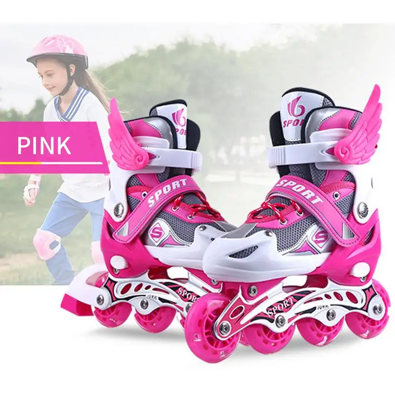 Children Roller Skates Shoes Skating Shoes Kids Single Row Children's Roller Skates Boy's Girl's Size Adjustable 4 Wheels Flash