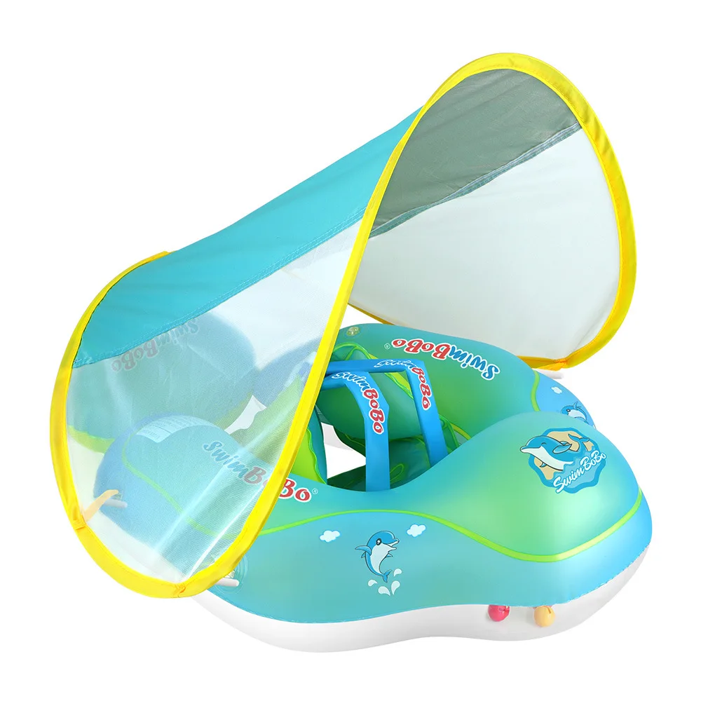Baby Waist Floating Lying Swimming Ring Pool Toy Swimming Trainer Solid Non-Inflatable Newborn Baby Swim with Canopy 3