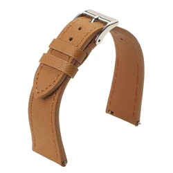 Vintage Stitched Saffiano Leather Watch Strap - Premium Quick Release Watchband - 22mm (Brown)
