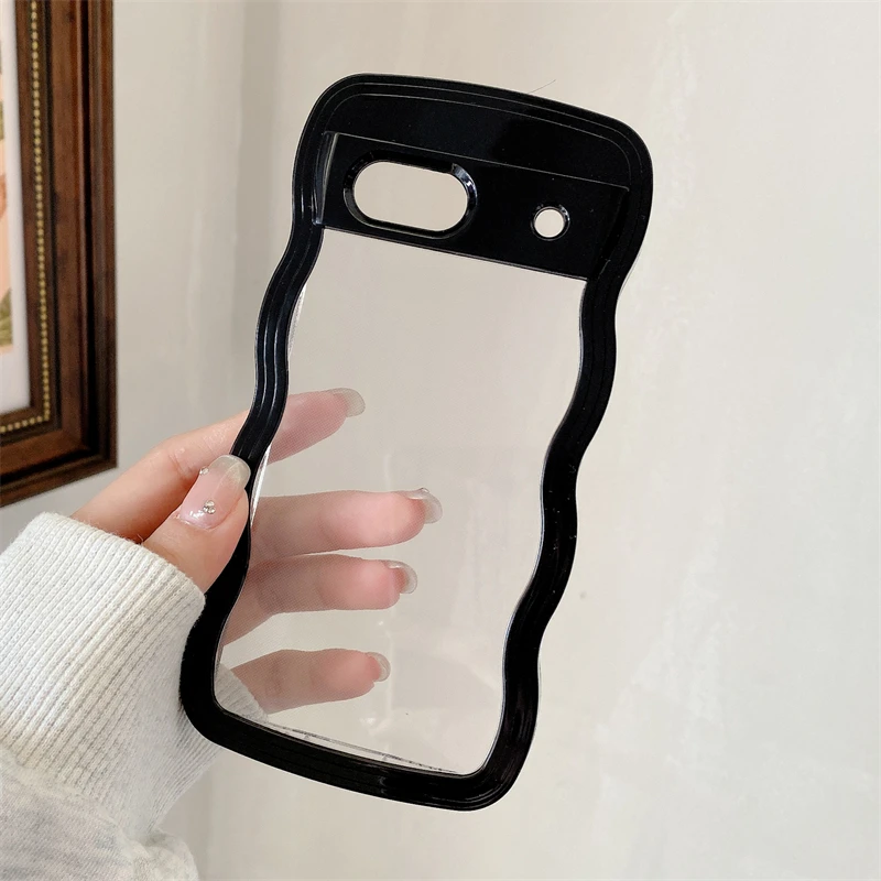 thumbnail image 1 of Funda de teléfono transparente Ins Cute Wave para Google Pixel 9 A Pro 8 7 Color de macarrón para niñas, funda transparente creativa a prueba de golpes, 1 of 4