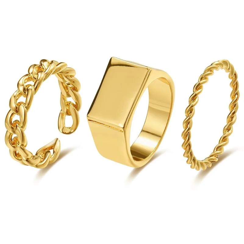 Womens 3 Pieces Set Ring Jewelry Fashion Gold Geometric Rings Wholesale