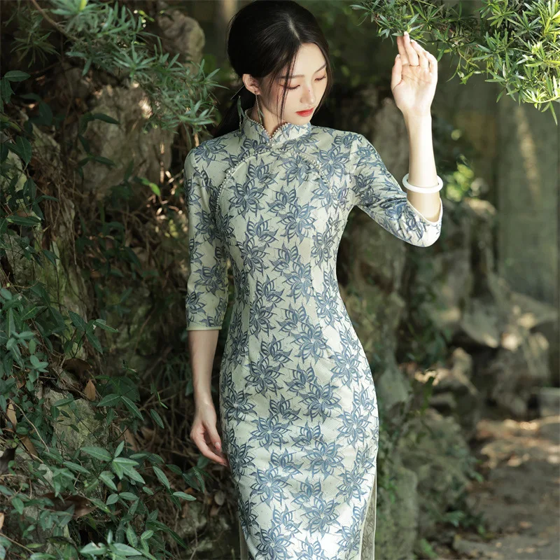 

Chinese Dress Qipao Modern Women Lace Slim Cheongsam Traditional Harajuku Hanfu Robe Orientale Vintage Vestido Chino Mujer