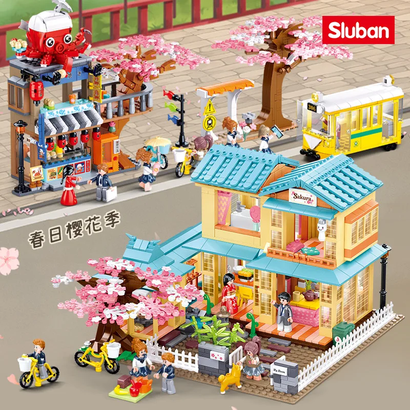 

Friends Spring Sakura Season Dreaming Holiday Villa Japanese House Apartament Casa Castle Shop City Building Blocks Girls Toys