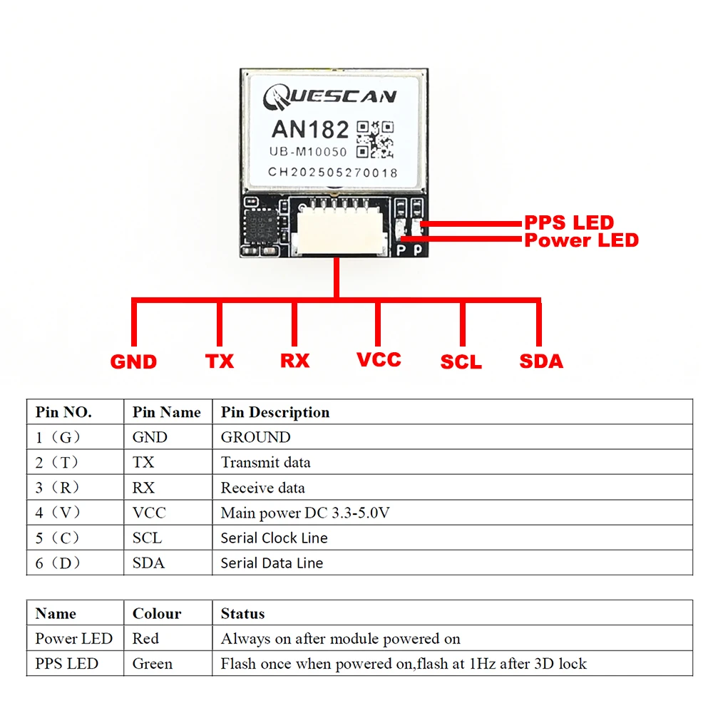 Module GNSS AN182 GPS Boussole UBX M10 20Hz pour FPV Drone