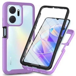 Shockproof Clear Phone Case with Built-in Screen Protector and Rugged TPU Bumper for PC and TPU (Lavender)