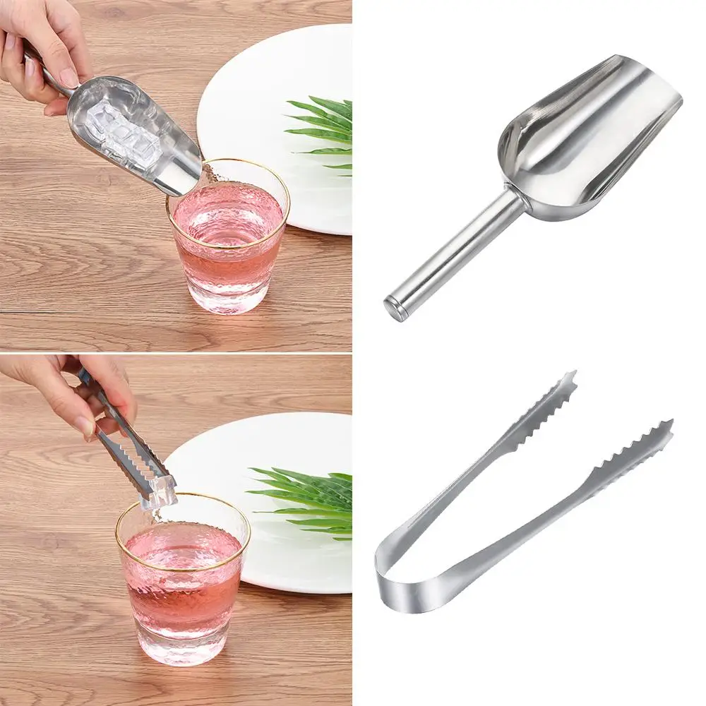 Multi-function 8-inch Stainless Steel Ice Shovel And 6-inch Ice Clip Party Candy Cake Clip Flour Grain Tea Coffee Food Tools