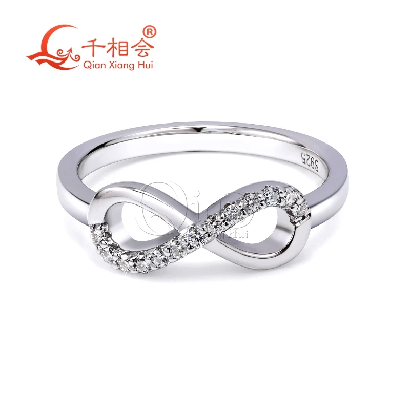 1.3mm Melee D VVS white color  Moissanite Diamond Silver 925 Ring Infinity  Number 8 Design rings Jewelry dropped oil hand drawn rings trendy hip hop instagram fashionable and personalized creative index finger ring niche design