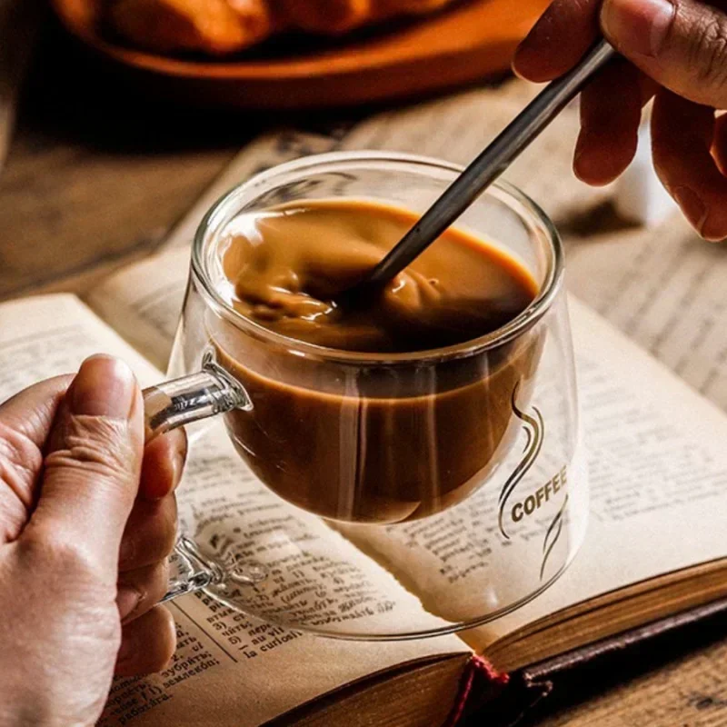 Double-Wall Heat-Resistant Glass Espresso Cup 170ml Handle Coffee Mug Cappuccino Latte Tea Home Caf&eacute; Gift Idea glass mug
