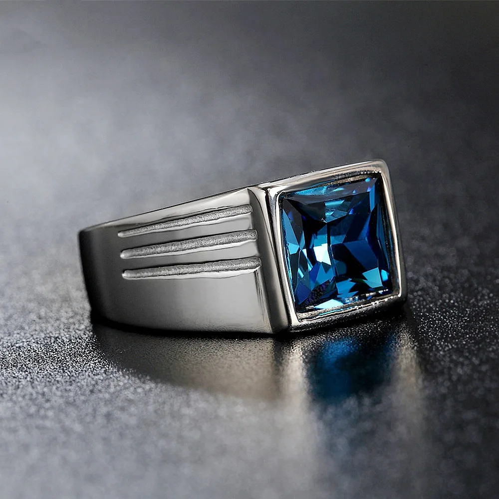 Explosive Blue Diamond Steel Color Men's and Women's Couple Zirconia Ring Fashion Jewelry 4