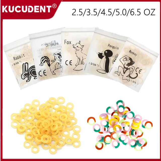 100pcs Dental Rubber Bands Orthodontic Ligation Traction Rings Elastics Latex Braces ZOO Dentist Colorful 2.5/3.5/4.5/5.0/6.5 OZ