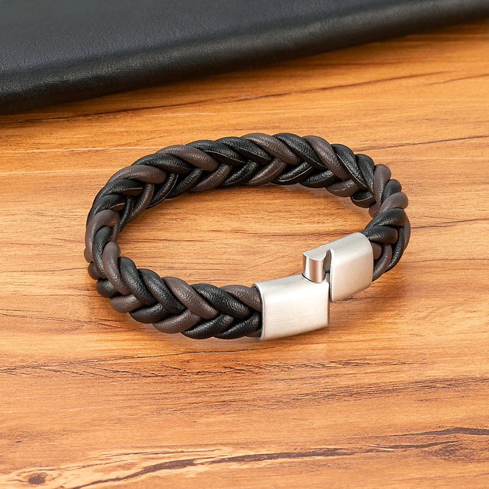 TYO-pulsera De Cuero Genuino Con Doble Capa Para Hombre, Brazalete Con Cierre Magnético De Acero Inoxidable, Joyería Con Bolsa De Terciopelo, Envío Directo - AliExprs 36