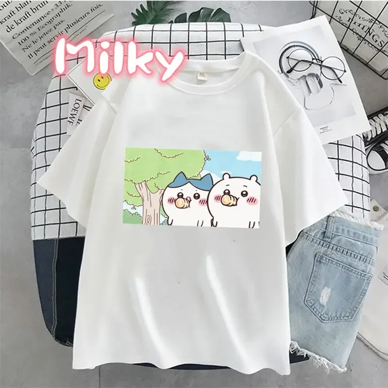 Cute Chiikawas Print Women T Shirt Harajuku Streetwear Aesthetic Graphic Tee Japan Comics Short Sleeve Funny Female Tops Clothes