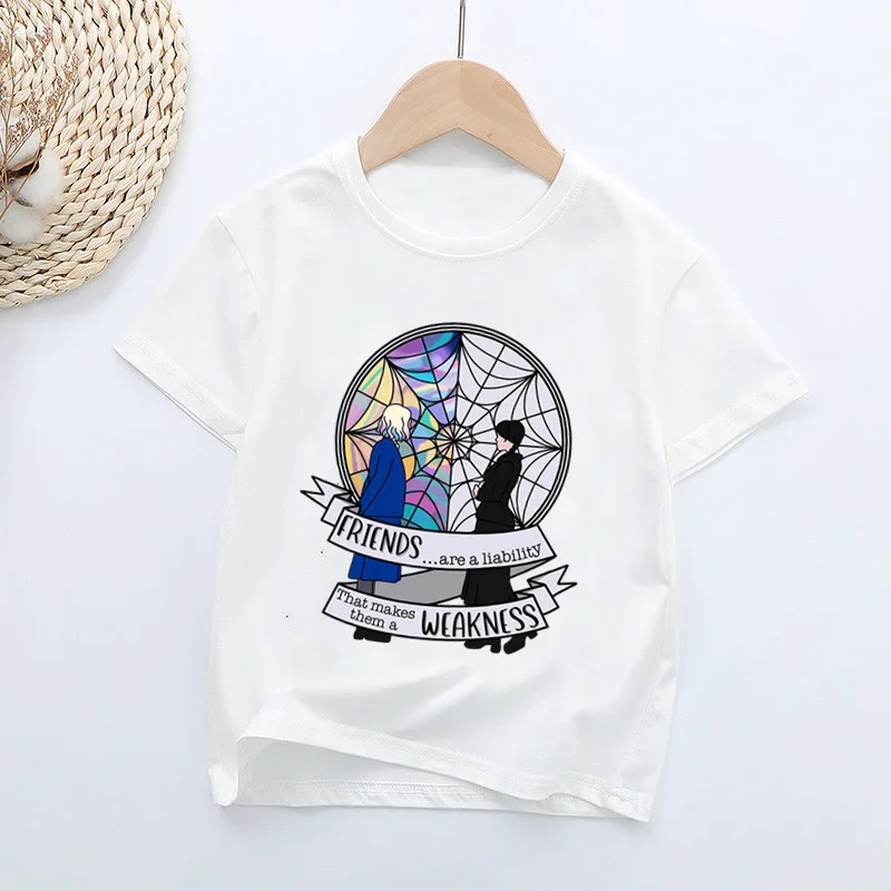 Wednesday Addams TV Serials Kids T-shirt for Baby Girls Summer Casual Children Boys Short Sleeve Tees Tops Fashion Clothing