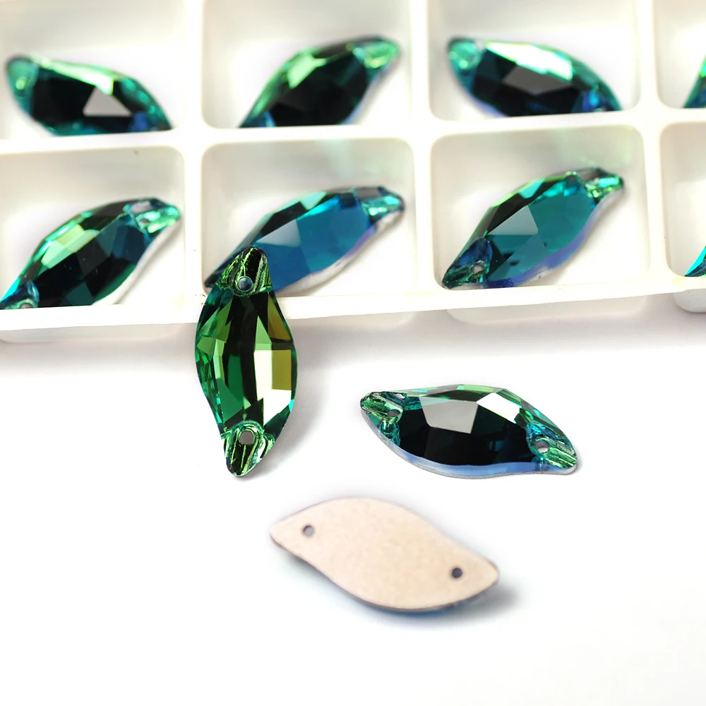 

Peridot Leaf Shape Flatback Sew on Loose Glass Strass Sewing Crystal Crafts Decorative DIY Jewelry For Clothing Accessories For