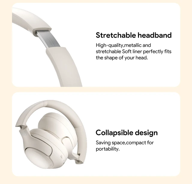 QCY H3 ANC Wireless Headphones 43dB Hybrid Active Noise Cancellation  Headset Bluetooth 5.4 Hi-Res Audio Earphones 60H Playtime