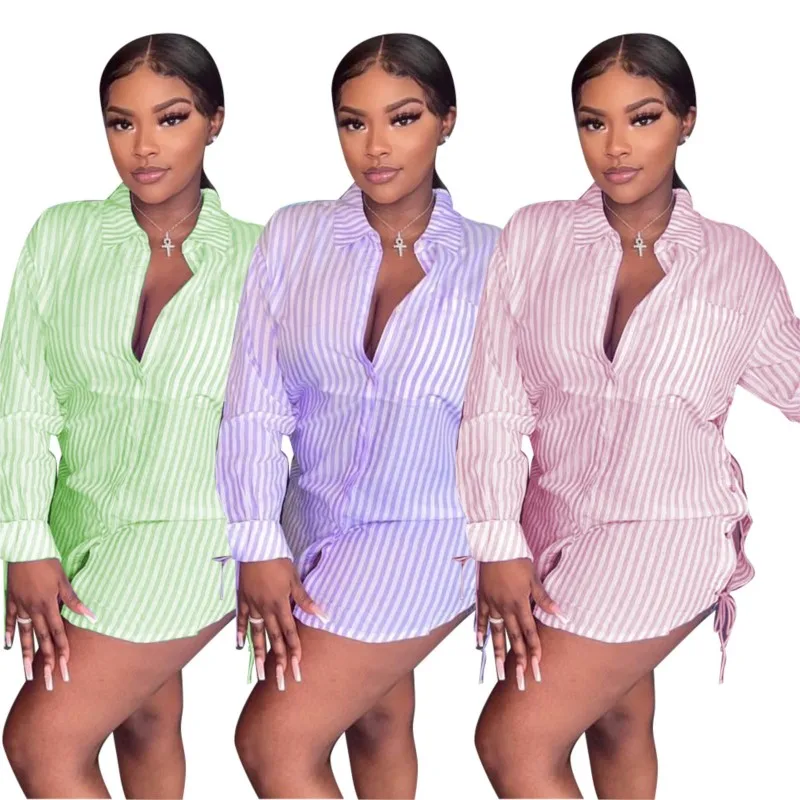

Женское платье 2023, женская одежда, Пляжная Летняя Открытая рубашка в полоску с длинным рукавом и кулиской, одежда из полиэстера, парео