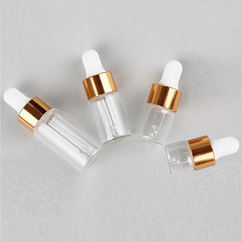 20/30/50/100pcs Mini Clear Glass Essential Oil Aromatherapy Dropper Bottles Gold Cap Reagent Drop Eye Liquid Pipette Bottle