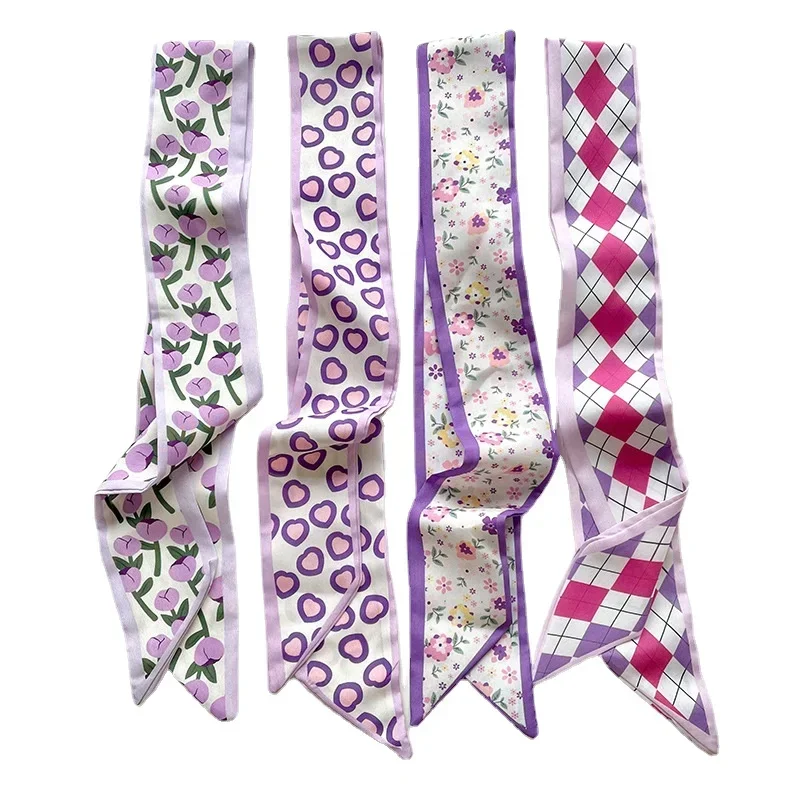 4pcs/set Series Silk Satin Scarf Women Cloth Hair Bands Headdress Accessories Lady Scarves Ribbon Neck Ties for Bag Handle 2