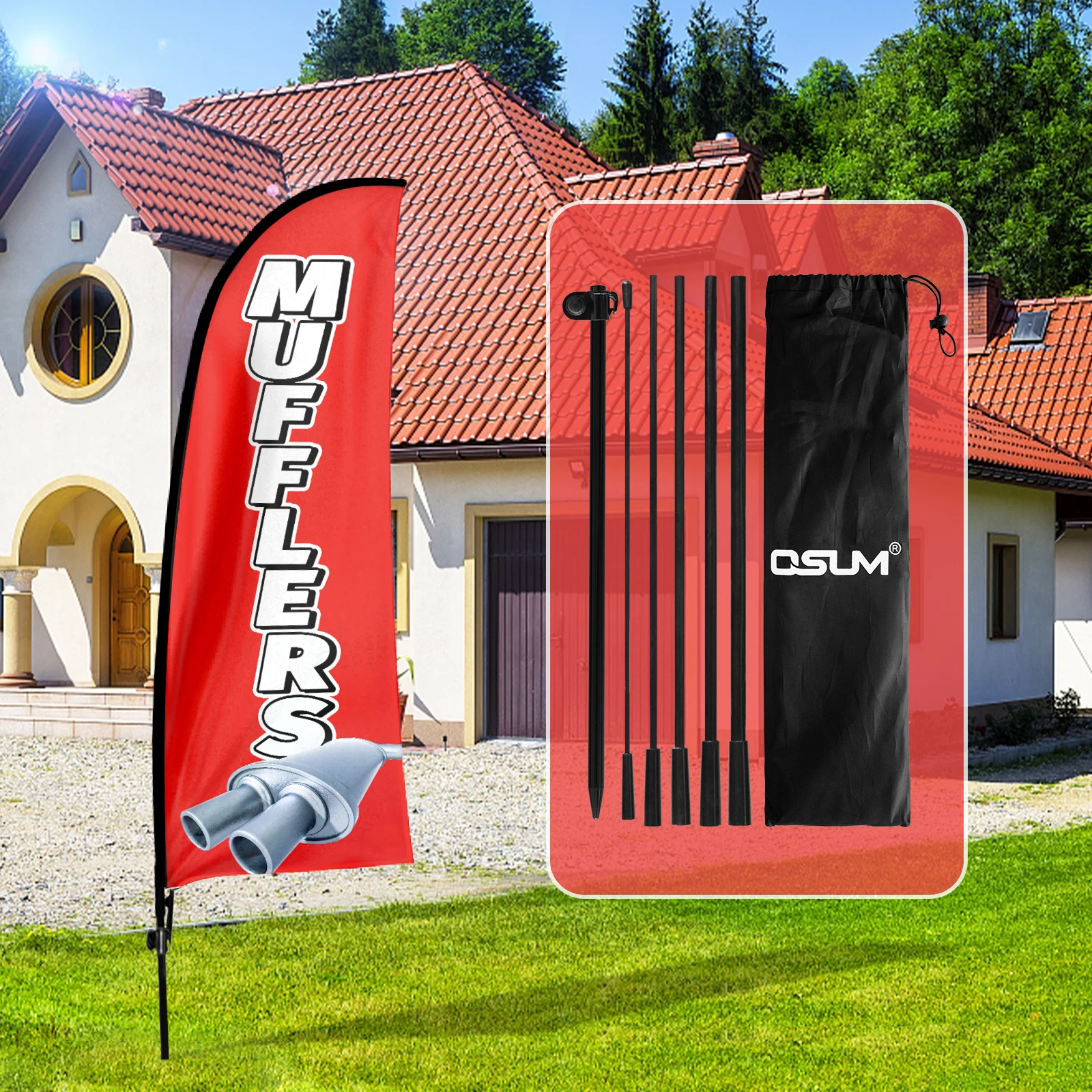 Fsflag Marmitte Feather Flag,7 Ft Tall Business Windless Flag Signs Con Pole Kit E Ground Spike Banner