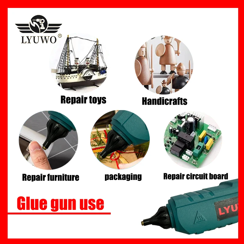 LYUWO 21V, 100W, 280 ° C cordless hot melt glue gun portable lithium battery charging 10pcs 11mm glue stick DIY maintenance tool 4