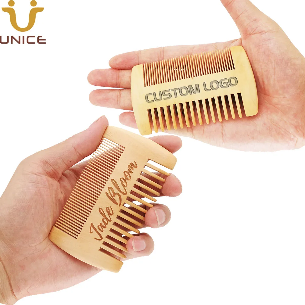 100Pcs/Lot  Customized LOGO OEM Fine & Coarse Tooth Dual Action Wood Wooden Hair Comb Double Sides for Beard Mustache Men