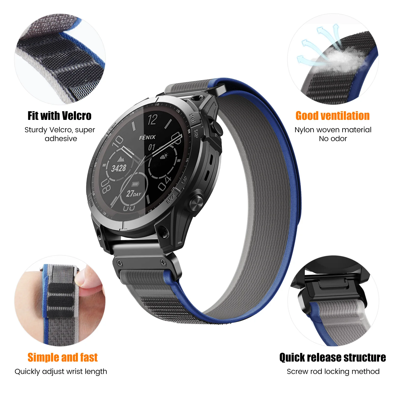 Durable Nylon Watch Strap - 22/26MM, Versatile Design