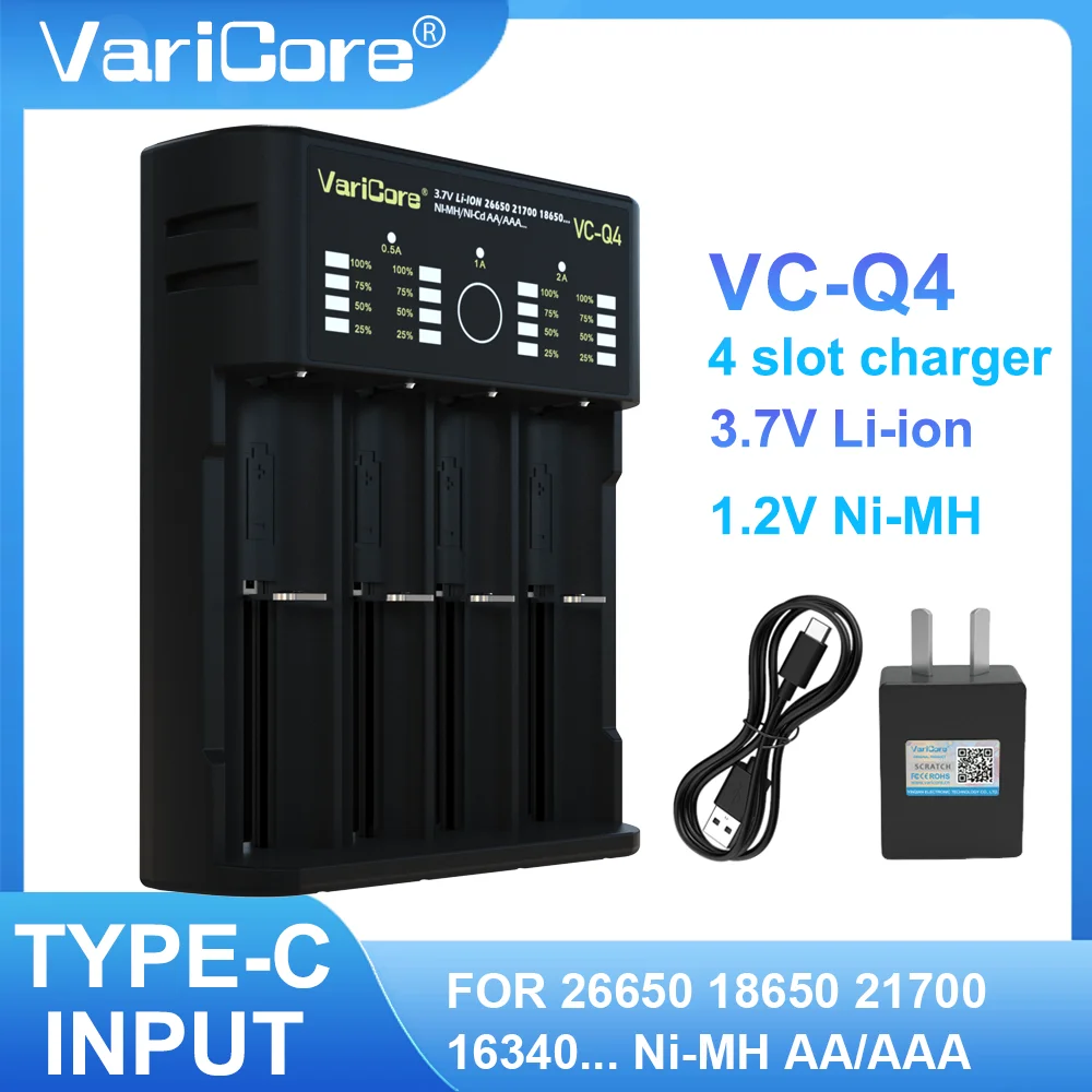 3.7V 리튬 18650 26650 21700 18500 18350 1.2v Ni-MH AA AAA용 휴대용 4슬롯 지능형 배터리 충전기