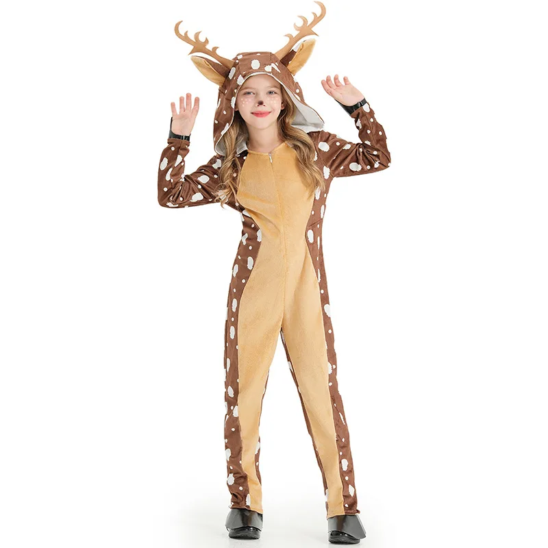 

Halloween Christmas Elk Cosplay Brown Deer jumpsuit Costume for kid Carnival Party Santa Claus