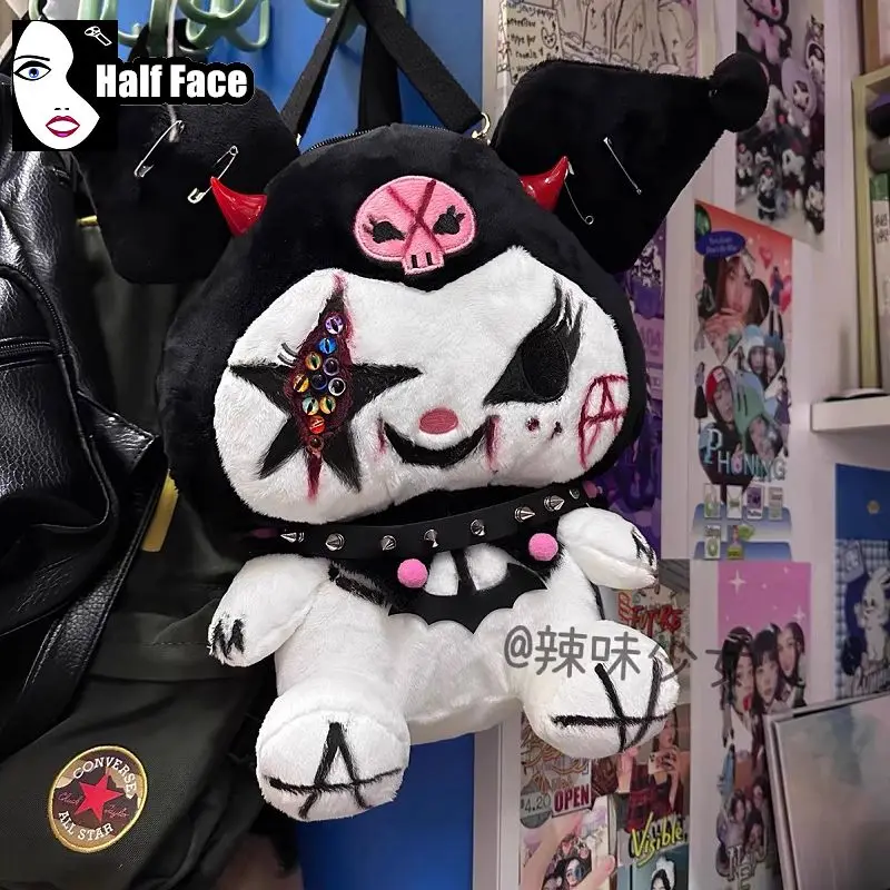 Y2K Girls Harajuku Women’s Gothic Sweet Cute Subcultural Cross Perforated Design Lolita Punk Two Shoulder Backpack Bags Tote 5