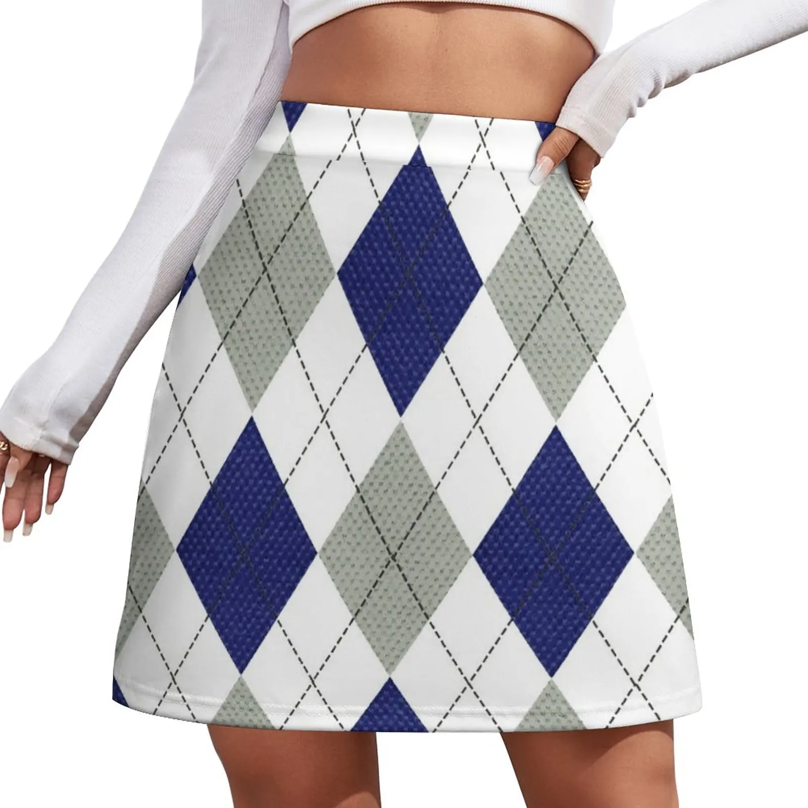 

Blue and Gray Argyle Mini Skirt Female clothing cosplay