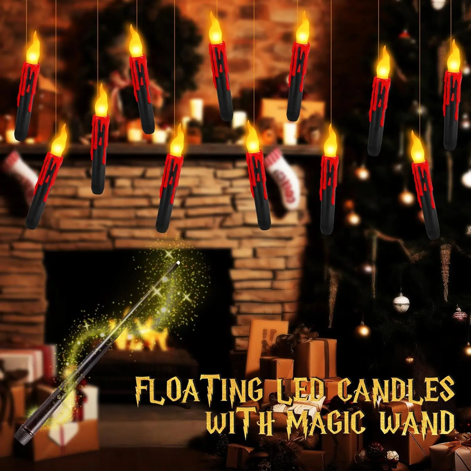 Magic Glowing Candles Set With Sensor Control Stick Flameless Flying Candle with LED Magic Wand