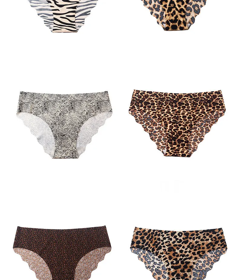 3pcs Women's Seamless Ice Silk Panties Female Mid Waist Plus Size Leopard Print Underwear Girls Fashion Brief Lady Comfort Panty