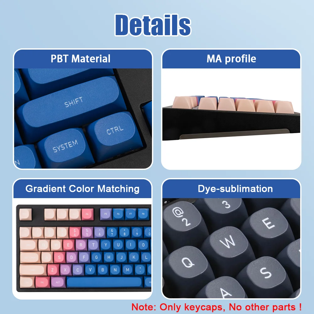 Keycaps de Teclado Mecânico Gradiente Keycaps Pbt 141 Teclas Rainbow Keycaps ma Perfil Gravação a Laser Tingido Keycaps - Imagem 3