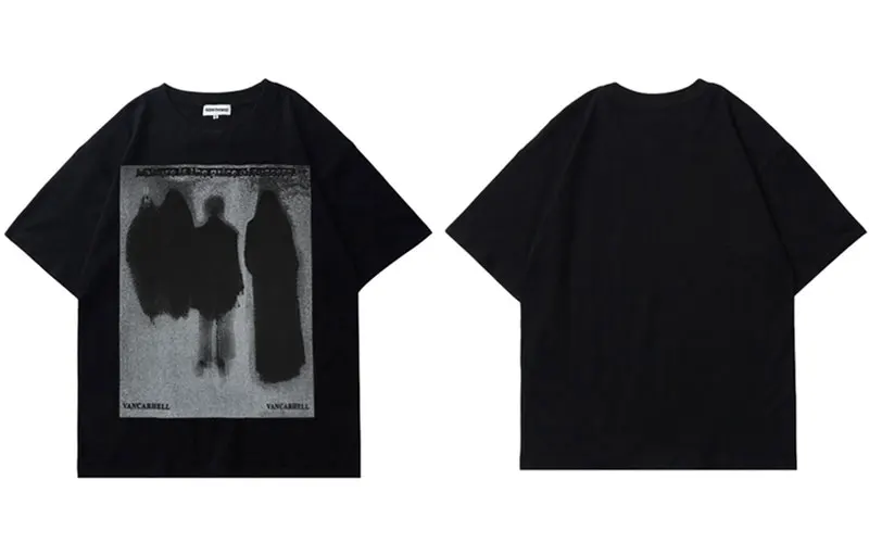 Men's Streetwear Dark Shadow Printed Short Sleeve Cotton T-Shirt - true deals club
