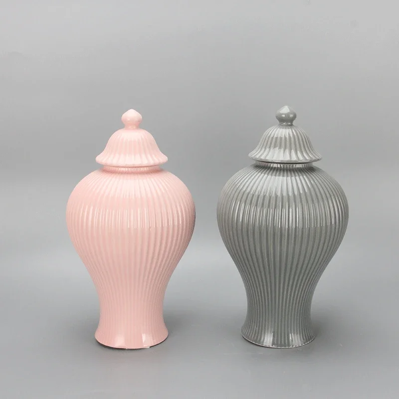 Ceramic General Jar Porcelain Ginger Jar Stripe Sealed Tea Storage Tank with Lid Ceramic Handicraft Ornaments Home Decoration 2