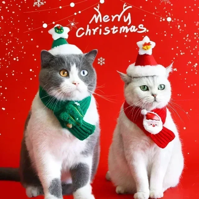 Pets Christmas Scarf Hat Warm Knitted Costume  Cat and Dog Cartoon Elk Snowman Knitted Comfortable Scarf Pet Dress Up Supplies 4