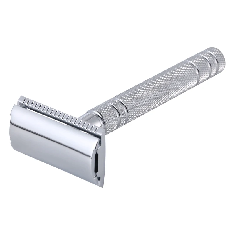 YINTAL Bright Silver Men's Classic Double-sided Manual Razor Long Handle Safety Razors Shaving  Brass Anti-slip Handle 3