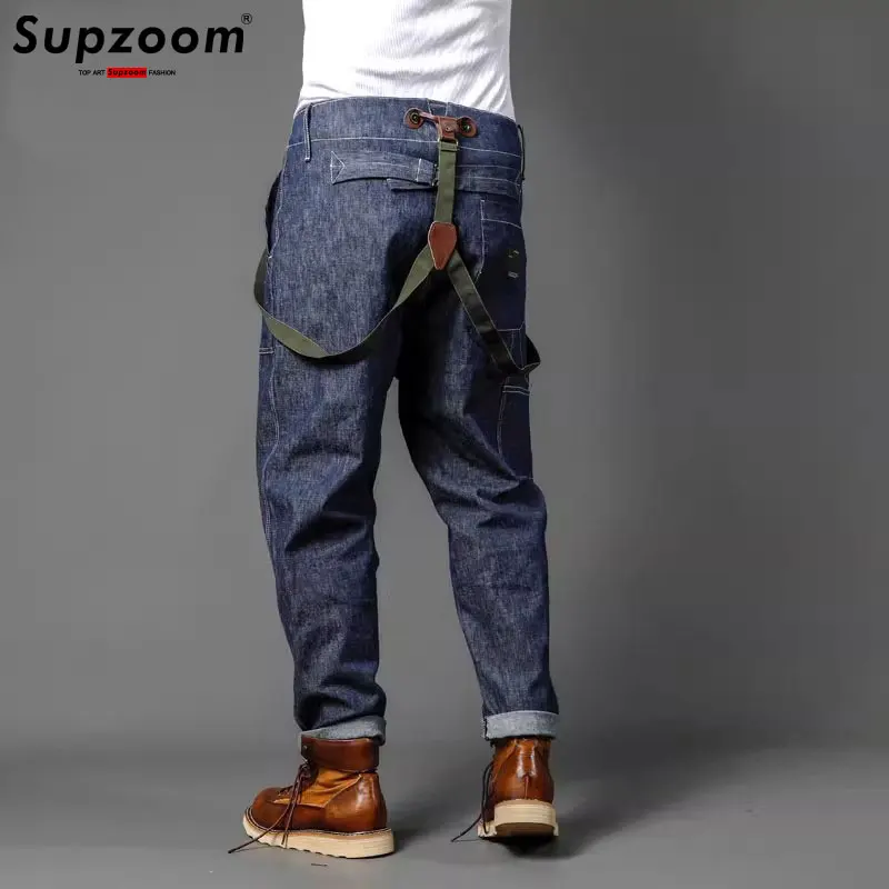 Supzoom New Arrival Top Fashion Autumn And Winter Casual Overalls Men's Fashionable Loose Fatty Multi-pocket Cargo Denim Jeans 3